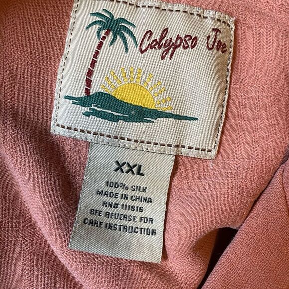 Calypso Joe WashableSilk Men XL ButtonUp Hawaiian Shirt Short Sleeve Rust Orange - Picture 3 of 7